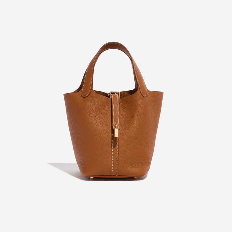 Pre-owned Hermès bag Picotin 18 Taurillon Clemence Gold Brown Front | Sell your designer bag on Saclab.com