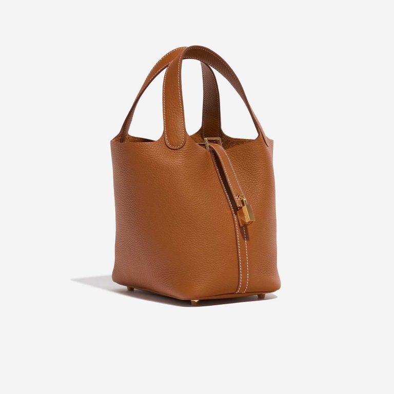 Pre-owned Hermès bag Picotin 18 Taurillon Clemence Gold Brown Side Front | Sell your designer bag on Saclab.com