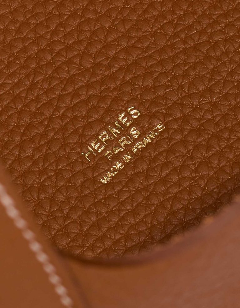 Pre-owned Hermès bag Picotin 18 Taurillon Clemence Gold Brown Logo | Sell your designer bag on Saclab.com