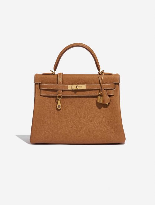 Pre-owned Hermès bag Kelly 32 Togo Gold Brown Front | Sell your designer bag on Saclab.com