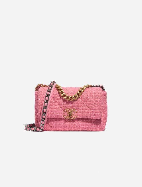 Pre-owned Chanel bag 19 Flap Bag Tweed Light Rosé Rose Front | Sell your designer bag on Saclab.com