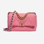 Pre-owned Chanel bag 19 Flap Bag Tweed Light Rosé Rose Front | Sell your designer bag on Saclab.com