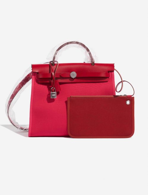 Pre-owned Hermès bag Herbag 31 Vache Hunter / Toile Militaire Rose Extreme / Rouge Venitien / Rouge Piment Red, Rose Front | Sell your designer bag on Saclab.com