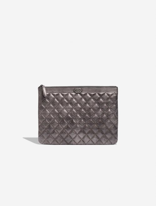 Gebrauchte Chanel Tasche Boy Clutch Lammleder Grau Metallic Grau Front | Verkaufen Sie Ihre Designer-Tasche auf Saclab.com