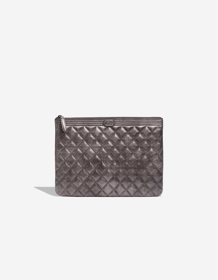 Pre-owned Chanel bag Boy Clutch Lamb Grey Metallic Grey Front | Sell your designer bag on Saclab.com