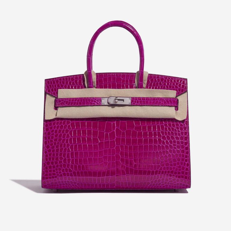 Pre-owned Hermès bag Birkin 30 Porosus Crocodile Rose Pourpre Rose Front Velt | Sell your designer bag on Saclab.com