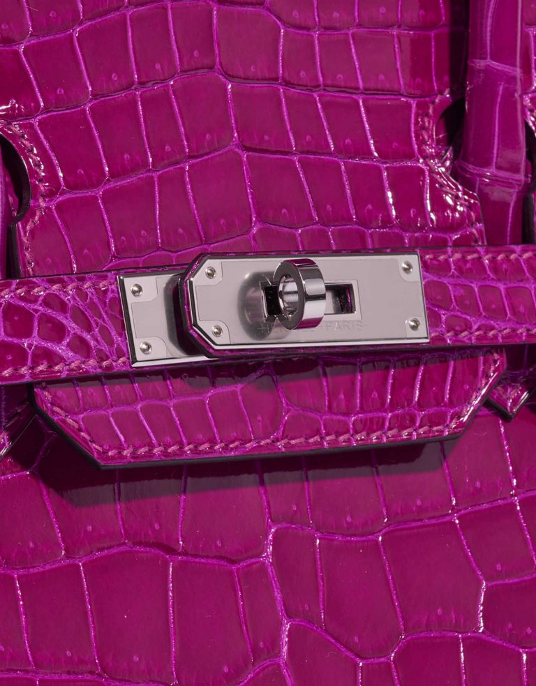 Pre-owned Hermès bag Birkin 30 Porosus Crocodile Rose Pourpre Rose Closing System | Sell your designer bag on Saclab.com