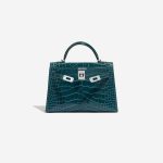 Pre-owned Hermès bag Kelly Mini Alligator Vert Bosphore Blue Front Open | Sell your designer bag on Saclab.com