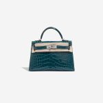 Pre-owned Hermès bag Kelly Mini Alligator Vert Bosphore Blue Front Velt | Sell your designer bag on Saclab.com