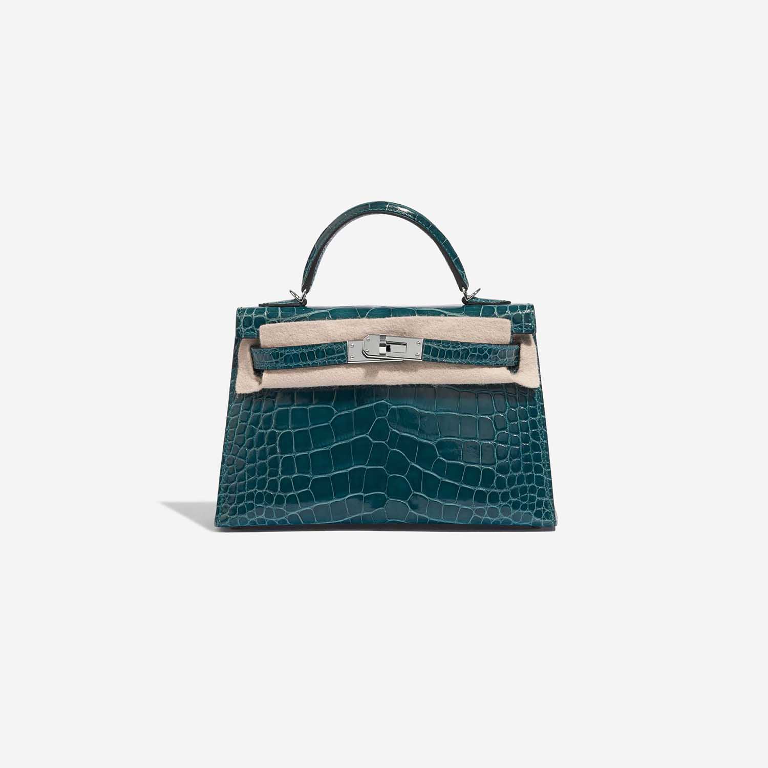 Pre-owned Hermès Tasche Kelly Mini Alligator Vert Bosphore Blau Front Velt | Verkaufen Sie Ihre Designer-Tasche auf Saclab.com