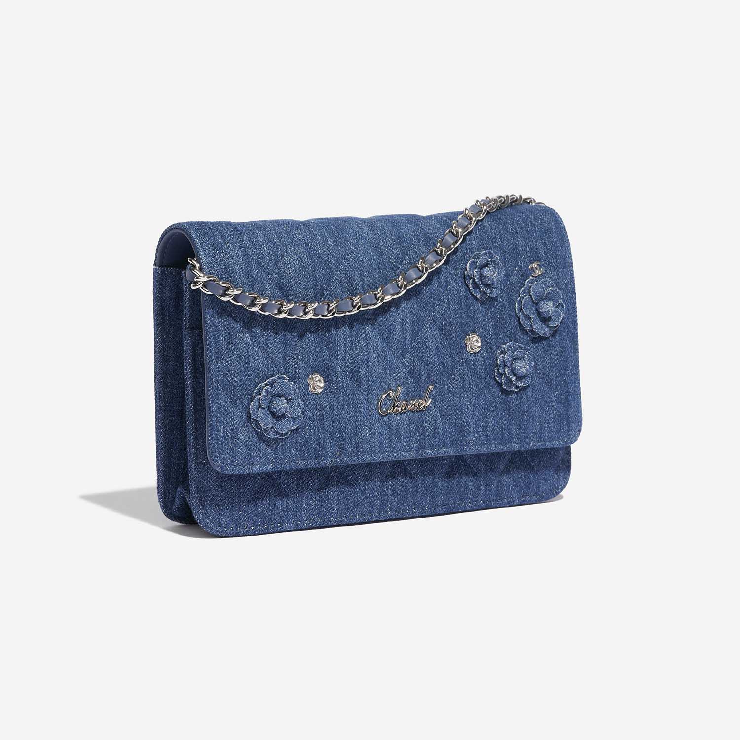 Chanel Wallet on Chain WOC Denim Blue Jeans with camellias - the