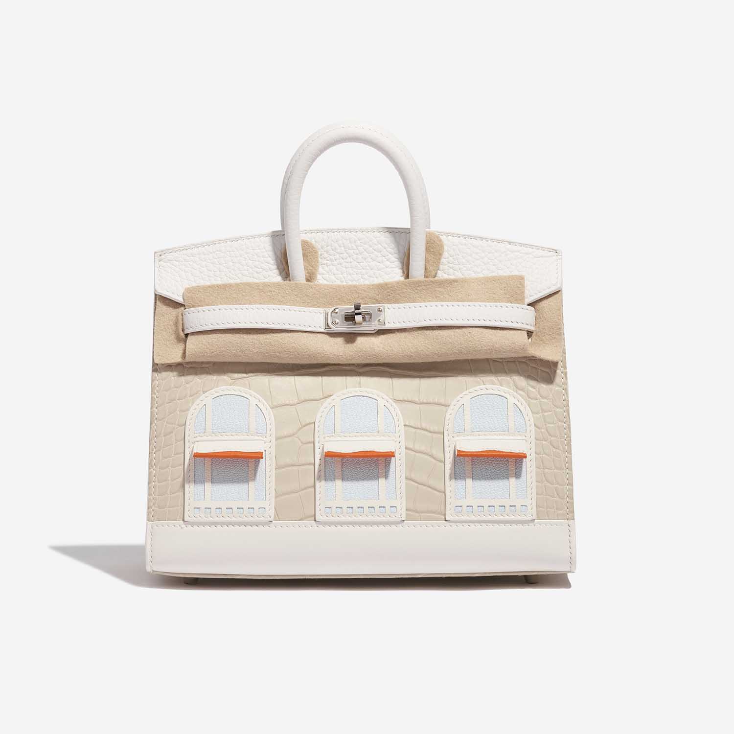Pre-owned Hermès Tasche Birkin 20 Faubourg Matte Alligator / Togo / Epsom / Swift Weiß / Beton / Orange H / Blue Brume / Craie Beige, White Front Velt | Verkaufen Sie Ihre Designer-Tasche auf Saclab.com