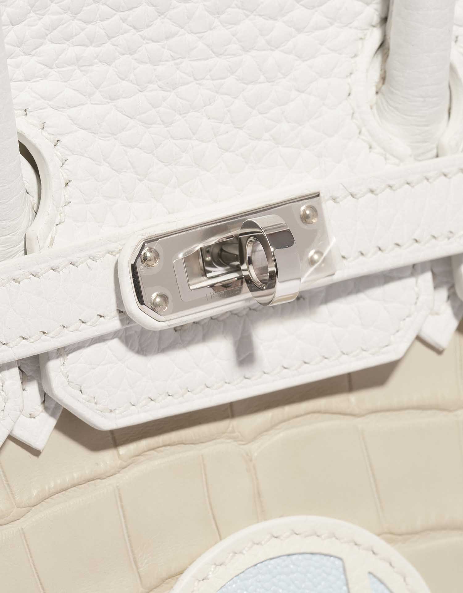 Pre-owned Hermès bag Birkin 20 Faubourg Matte Alligator / Togo / Epsom / Swift White / Beton / Orange H / Blue Brume / Craie Beige, White Closing System | Sell your designer bag on Saclab.com