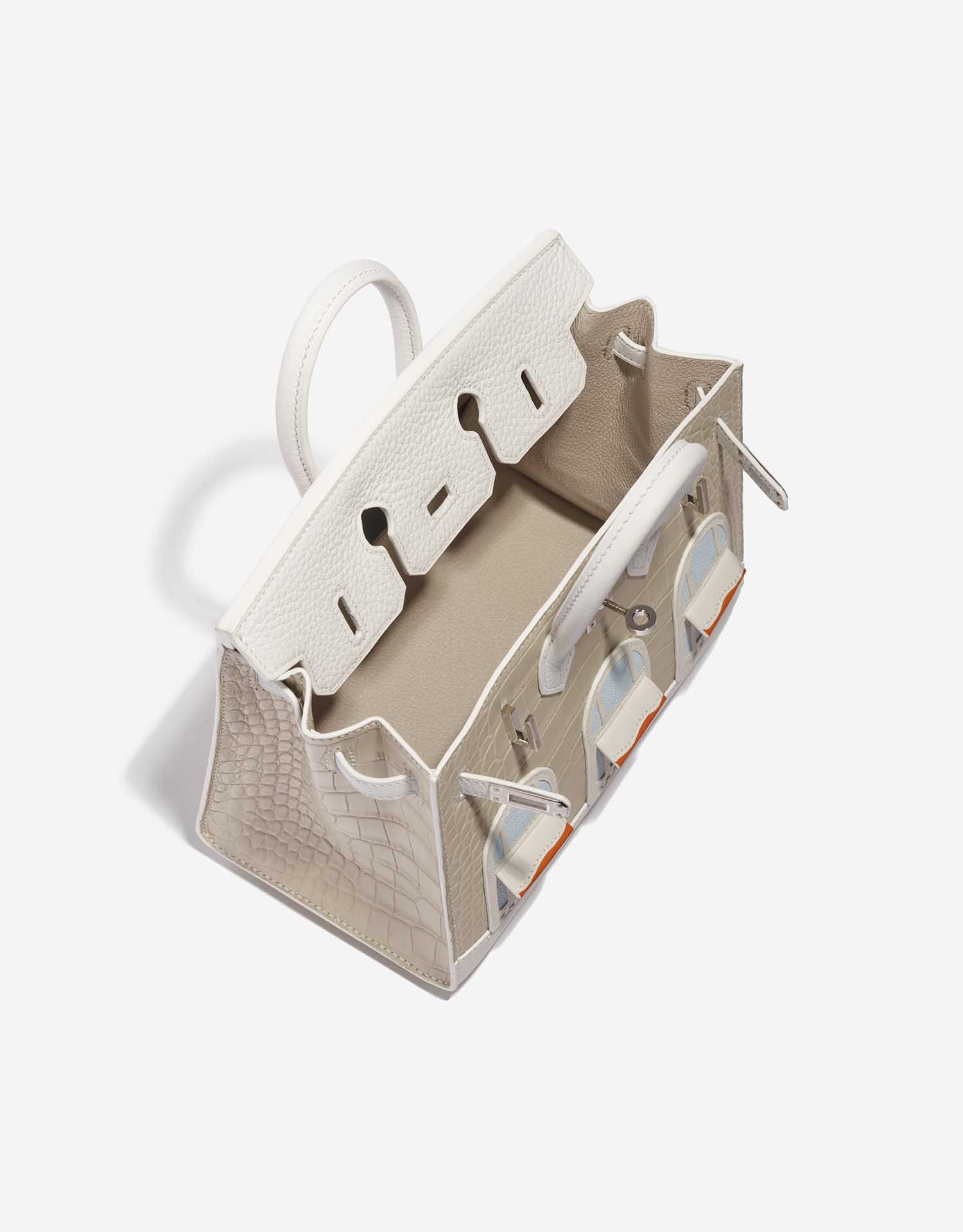 Pre-owned Hermès bag Birkin 20 Faubourg Matte Alligator / Togo / Epsom / Swift White / Beton / Orange H / Blue Brume / Craie Beige, White Inside | Sell your designer bag on Saclab.com