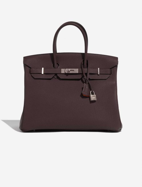 Pre-owned Hermès bag Birkin HSS 35 Togo Chocolat / Orange Poppy Brown, Orange Front | Sell your designer bag on Saclab.com