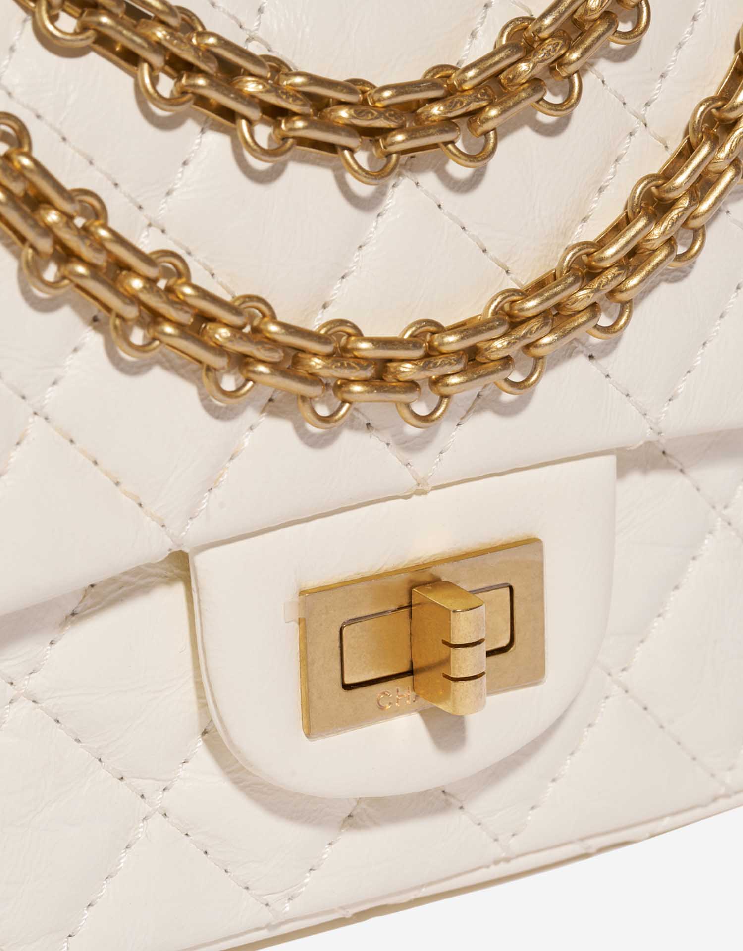Mini 2.55 handbag, Aged calfskin & gold-tone metal, yellow — Fashion