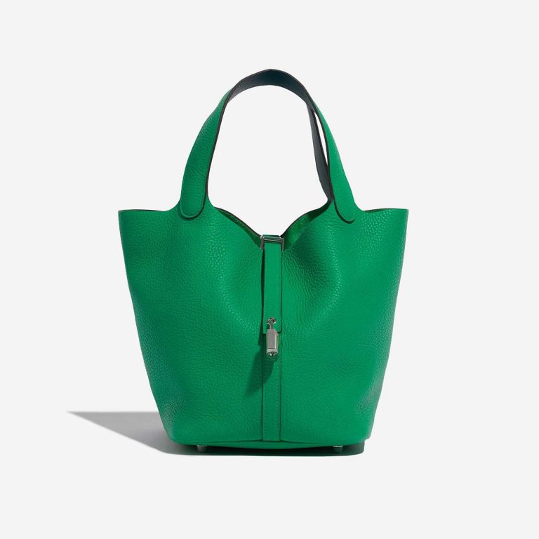 Pre-owned Hermès bag Picotin 22 Taurillon Clemence Bambou / Vert Bosphore Green Front | Sell your designer bag on Saclab.com