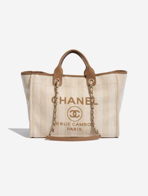 Pre-owned Chanel bag Deauville Medium Canvas Beige Beige Front | Sell your designer bag on Saclab.com
