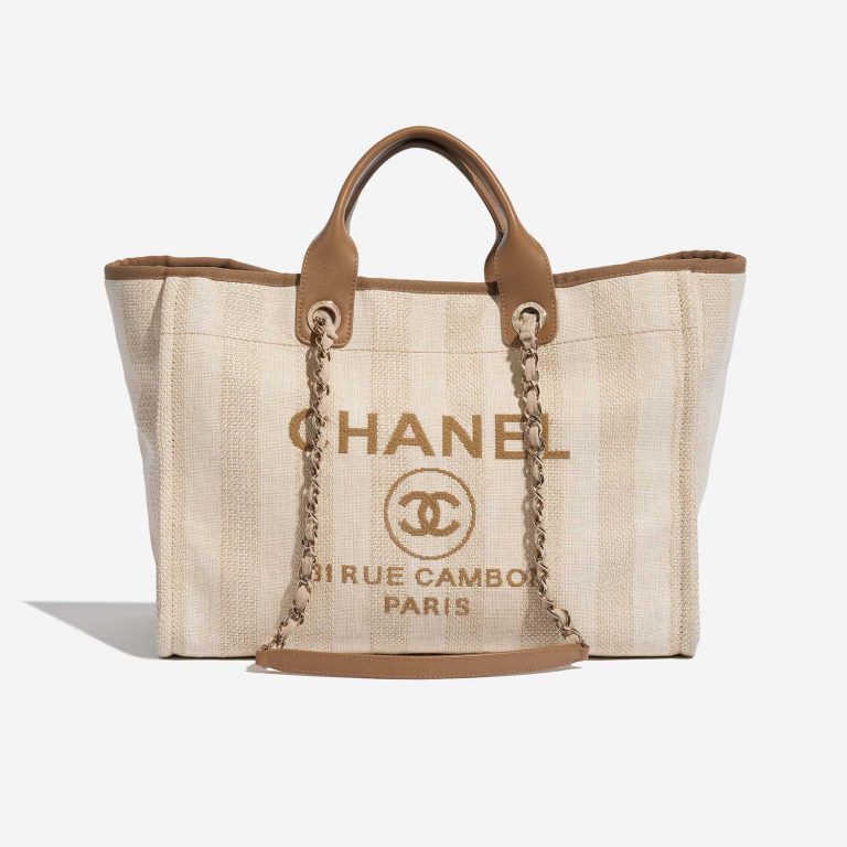 Pre-owned Chanel bag Deauville Medium Canvas Beige Beige Front | Sell your designer bag on Saclab.com