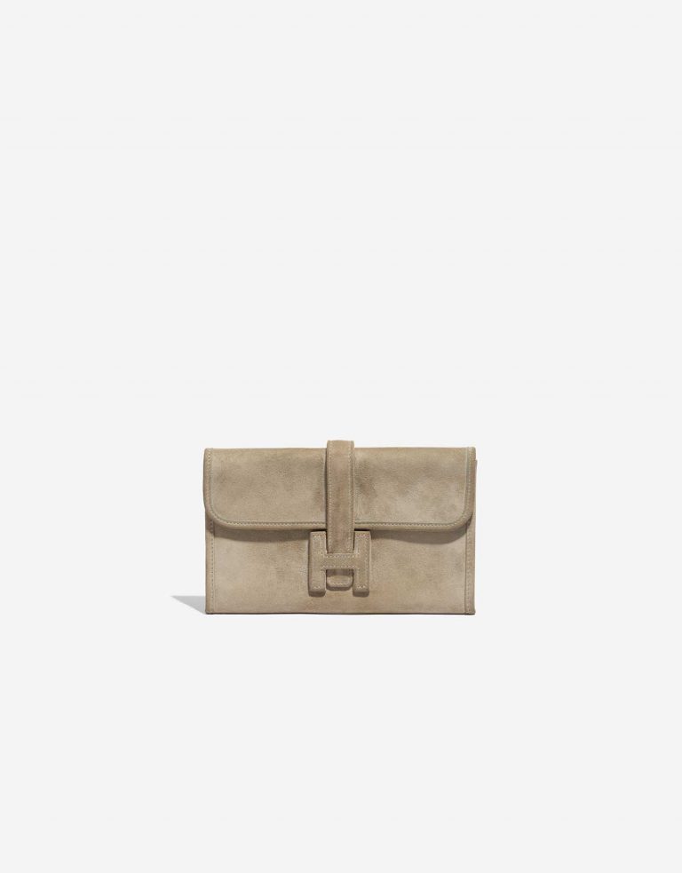 Pre-owned Hermès bag Jige Mini Doblis Suede Poussière Beige Front | Sell your designer bag on Saclab.com