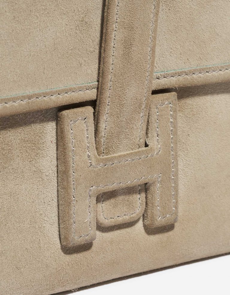 Pre-owned Hermès bag Jige Mini Doblis Suede Poussière Beige Front | Sell your designer bag on Saclab.com