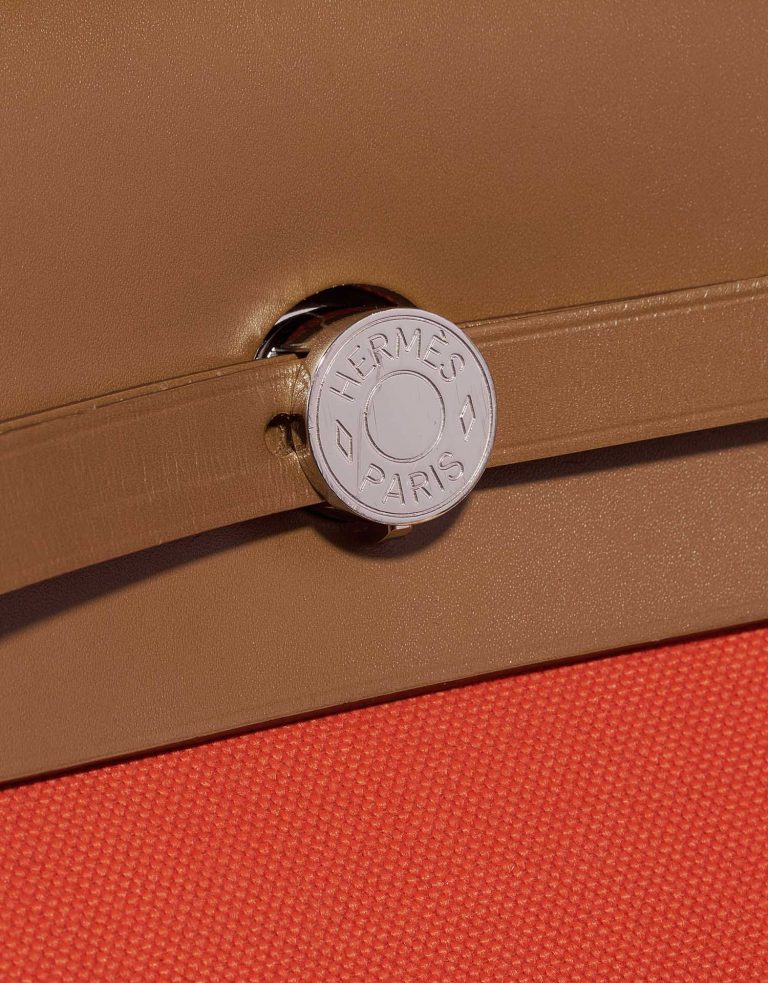 Pre-owned Hermès bag Herbag 39 Vache Hunter / Toile Militaire Capucine / Fauve Orange Front | Sell your designer bag on Saclab.com