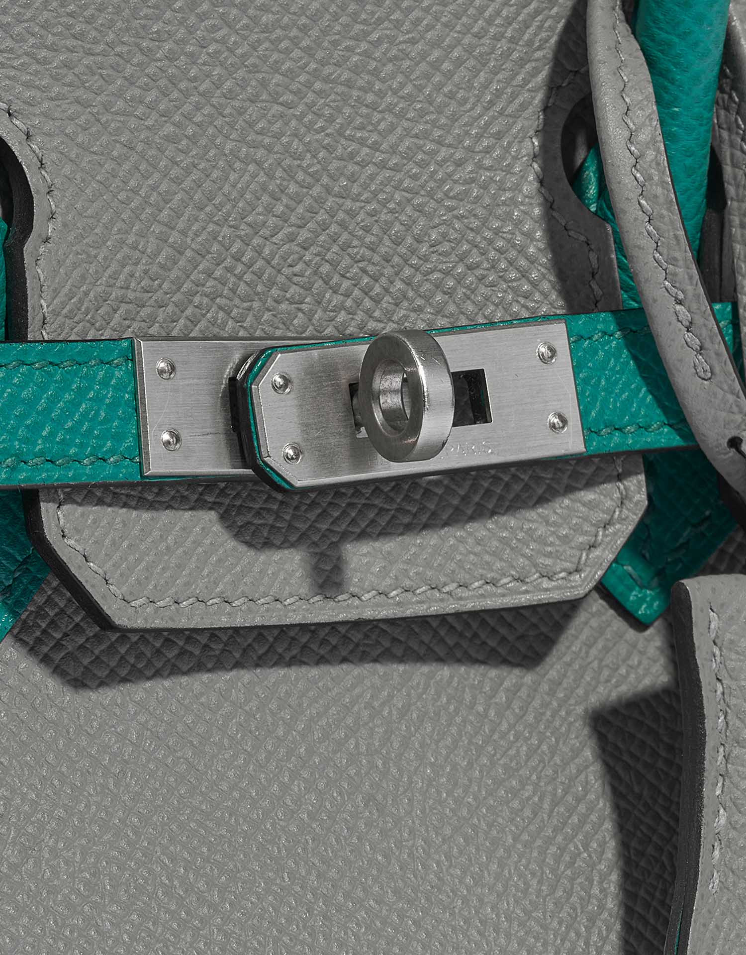 Gebrauchte Hermès Tasche Birkin HSS 25 Epsom Gris Mouette / Blue Paon Green, Grey Closing System | Verkaufen Sie Ihre Designer-Tasche auf Saclab.com