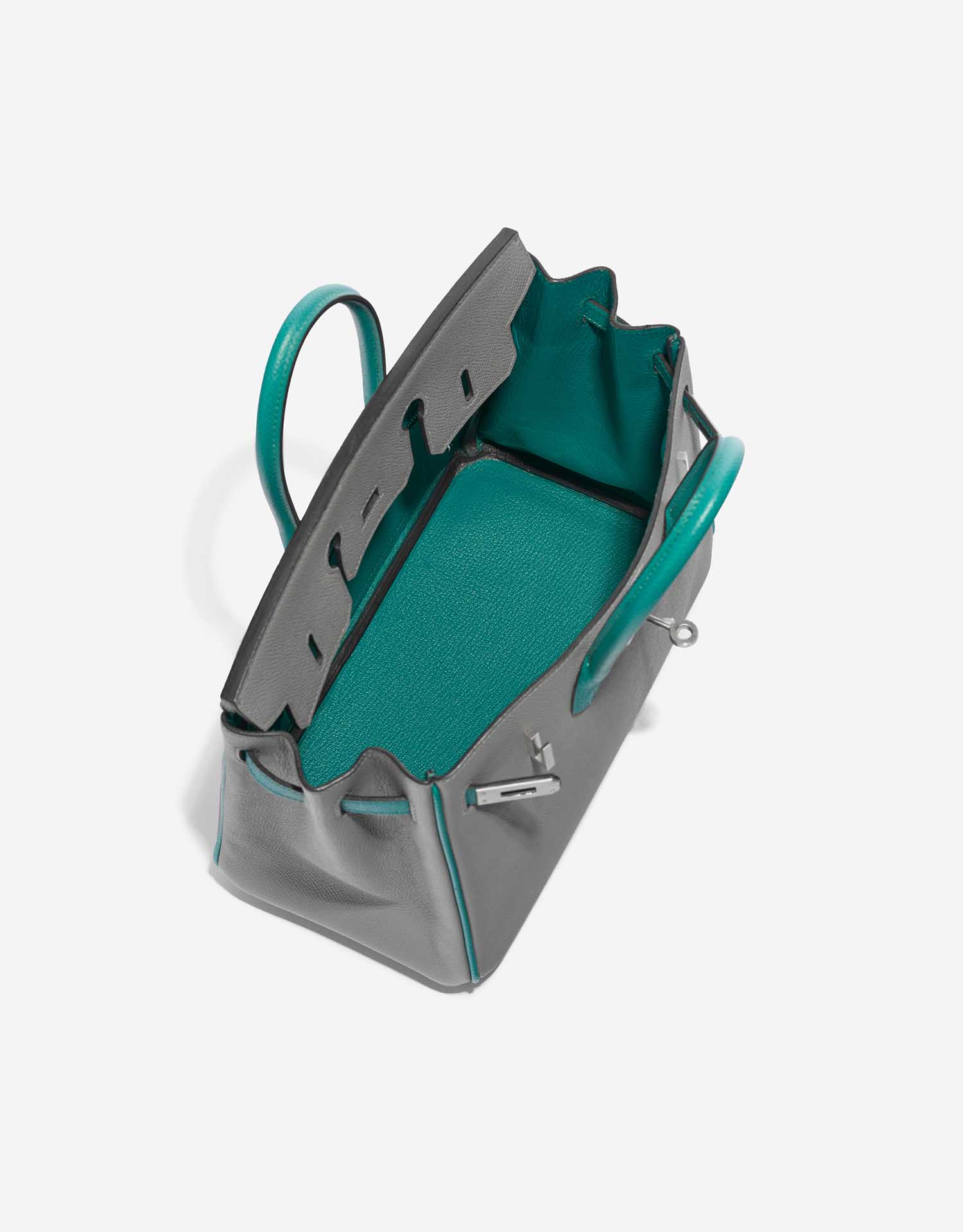 Gebrauchte Hermès Tasche Birkin HSS 25 Epsom Gris Mouette / Blue Paon Green, Grey Inside | Verkaufen Sie Ihre Designer-Tasche auf Saclab.com