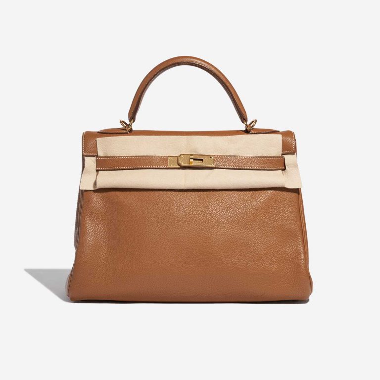 Pre-owned Hermès bag Kelly 32 Togo Gold Brown Front Velt | Sell your designer bag on Saclab.com