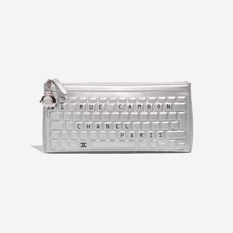 Pre-owned Chanel bag Keyboard Clutch Calf Silver Silver Front | Sell your designer bag on Saclab.com