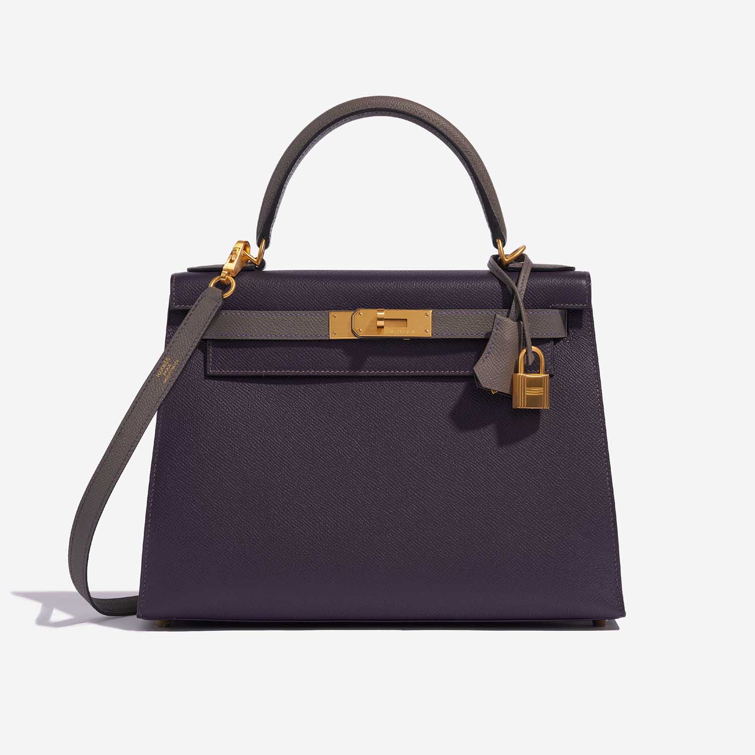 Pre-owned Hermès Tasche Kelly HSS 28 Epsom Raisin / Gris Etain Grey Front | Verkaufen Sie Ihre Designer-Tasche auf Saclab.com