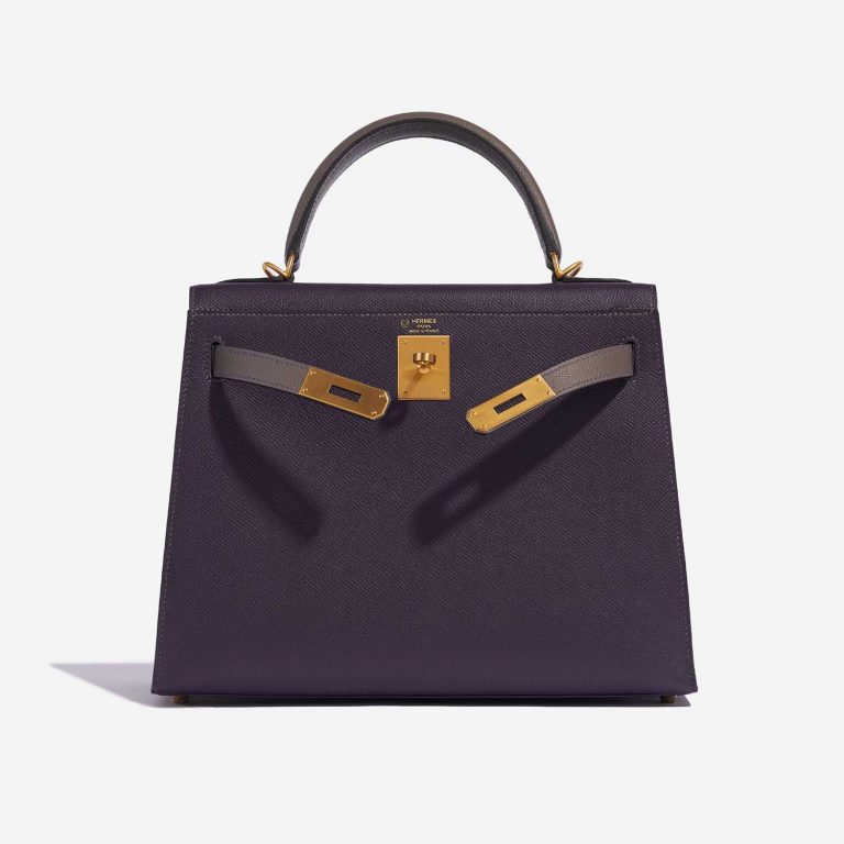 Sac Hermès Kelly HSS 28 Epsom Raisin / Gris Étain Grey Front Open | Vendez votre sac de créateur sur Saclab.com