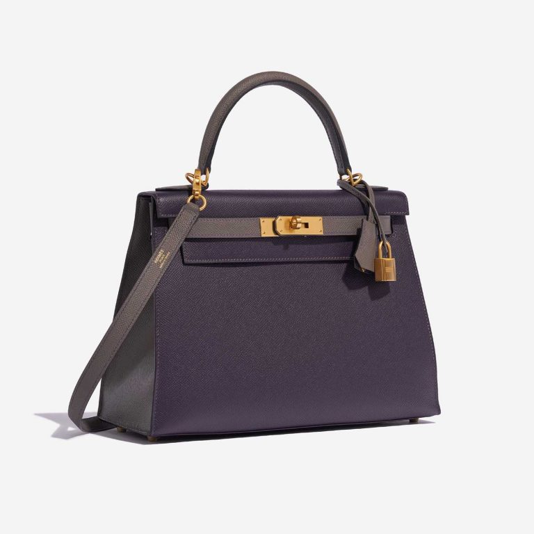 Sac Hermès Kelly HSS 28 Epsom Raisin / Gris Étain Grey Side Front | Vendez votre sac de créateur sur Saclab.com