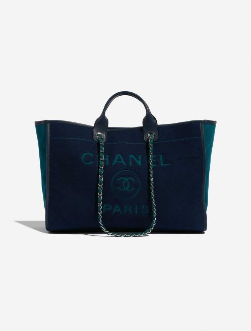 Pre-owned Chanel bag Deauville Large Wool Blue / Turquoise Blue, Turquoise Front | Sell your designer bag on Saclab.com