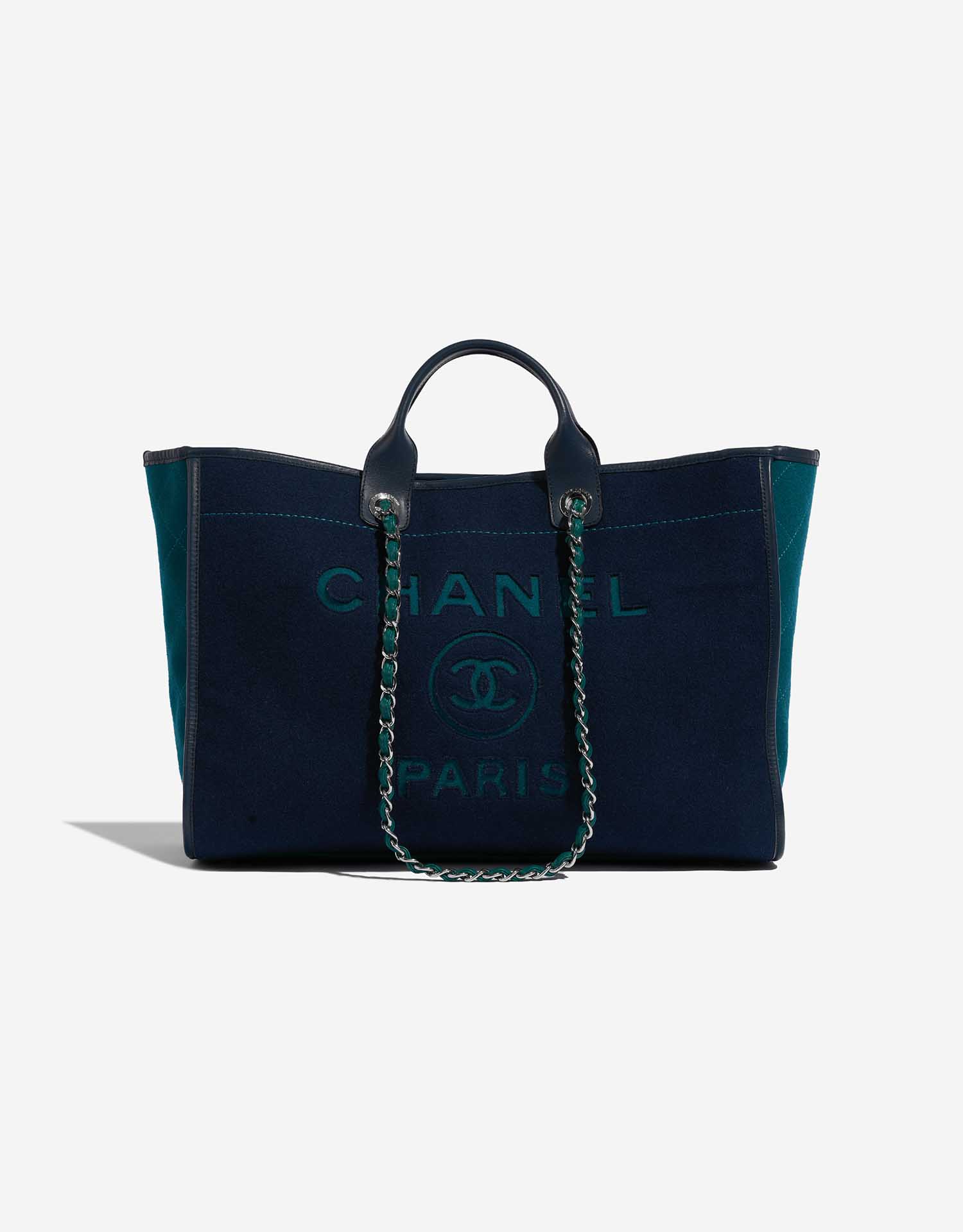 Pre-owned Chanel bag Deauville Large Wool Blue / Turquoise Blue Front | Sell your designer bag on Saclab.com