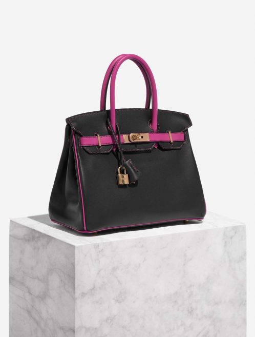 Pre-owned Hermès bag Birkin HSS 30 Swift Black / Rose Pourpe Black, Rose Side Front | Sell your designer bag on Saclab.com