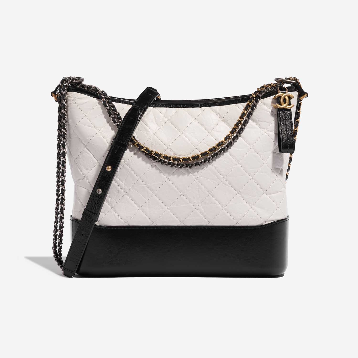 Chanel White and Black Medium Gabrielle Bag in Aged Calfskin
