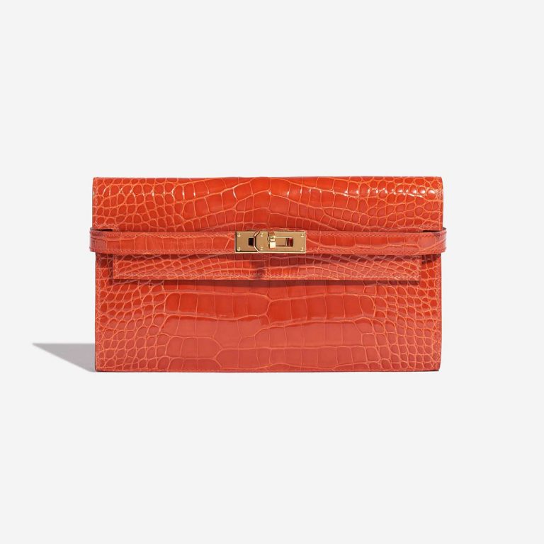 Pre-owned Hermès bag Kelly Long Wallet Alligator Orange Poppy Orange Front | Sell your designer bag on Saclab.com