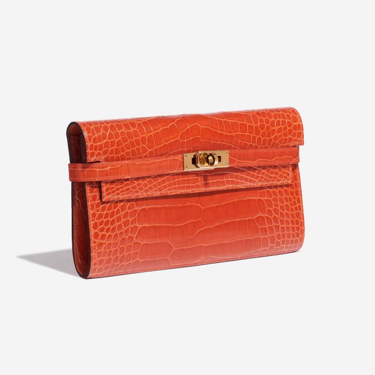 Pre-owned Hermès bag Kelly Long Wallet Alligator Orange Poppy Orange Side Front | Sell your designer bag on Saclab.com