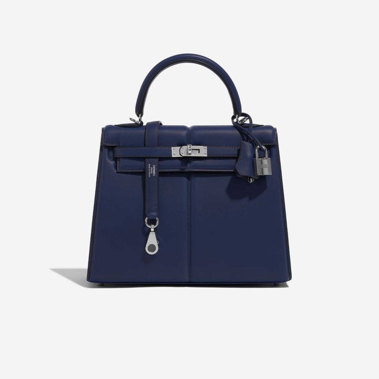 Pre-owned Hermès bag Kelly Padded 25 Swift Blue Saphire Blue Front | Sell your designer bag on Saclab.com