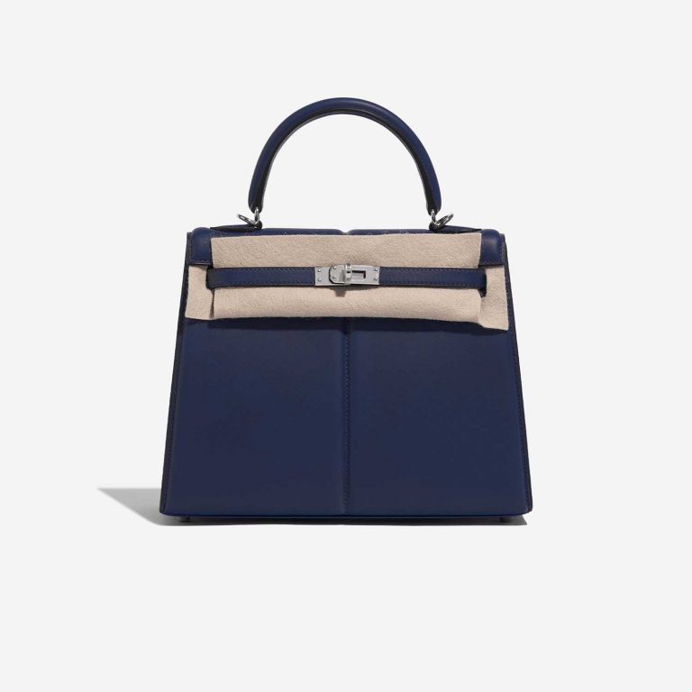 Pre-owned Hermès bag Kelly Padded 25 Swift Blue Saphire Blue Front Velt | Sell your designer bag on Saclab.com