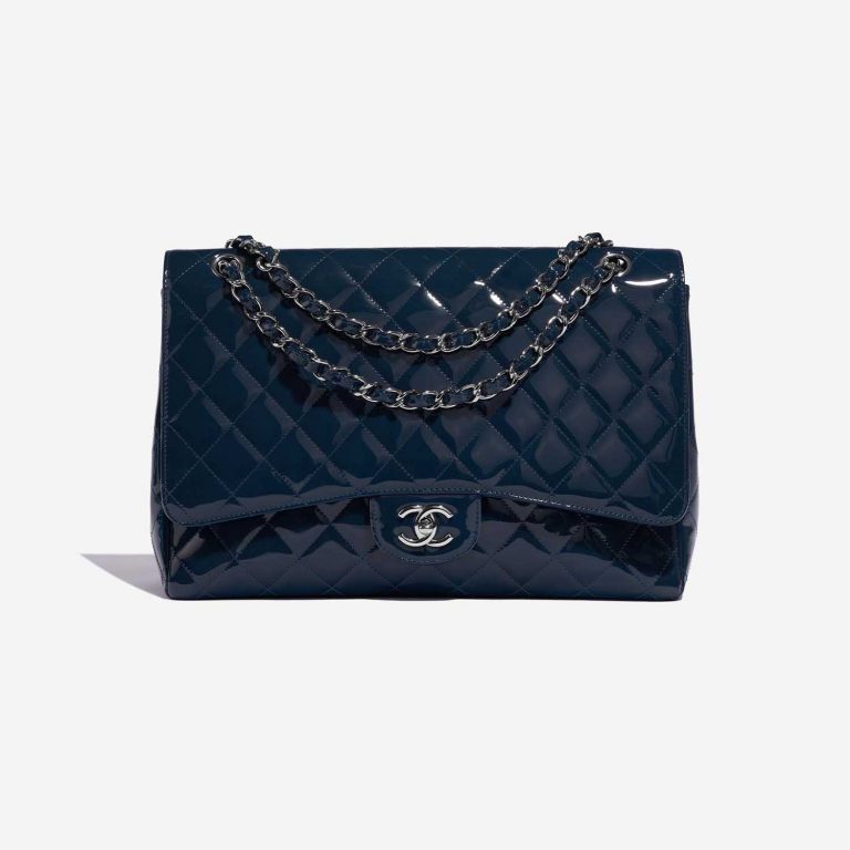 Pre-owned Chanel bag Timeless Maxi Patent Leather Marine Blue Front | Sell your designer bag on Saclab.com