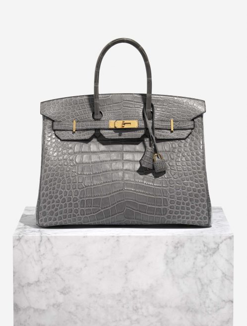 Pre-owned Hermès bag Birkin 35 Matte Alligator Graphite Grey Front | Sell your designer bag on Saclab.com