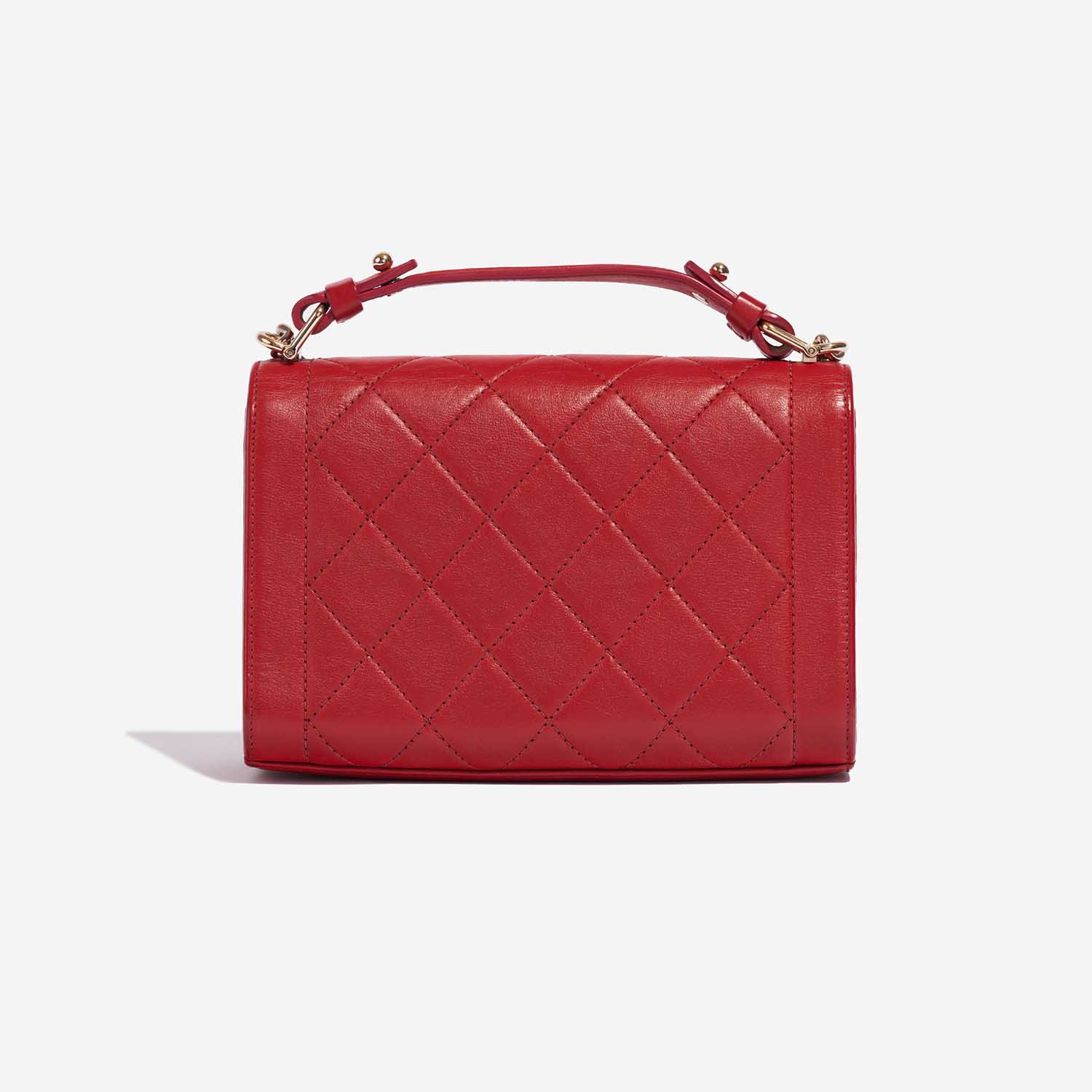 Pre-owned Chanel bag Flap Bag Handle Lamb Red Red Back | Sell your designer bag on Saclab.com