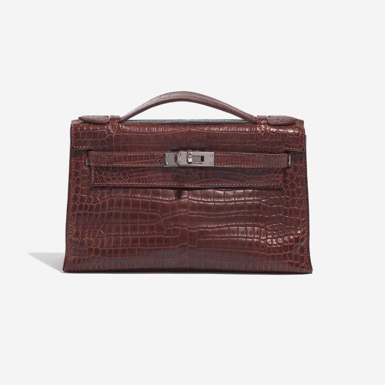 Pre-owned Hermès bag Kelly Pochette Alligator Bourgogne Red Front | Sell your designer bag on Saclab.com