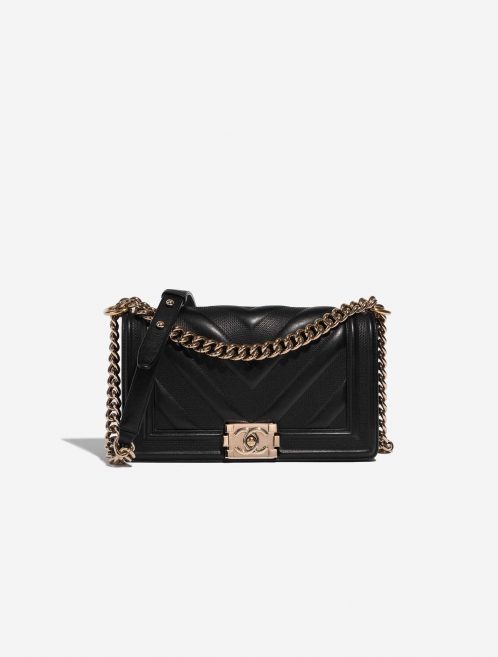 Pre-owned Chanel bag Boy New Medium Calfskin Black Black Front | Sell your designer bag on Saclab.com