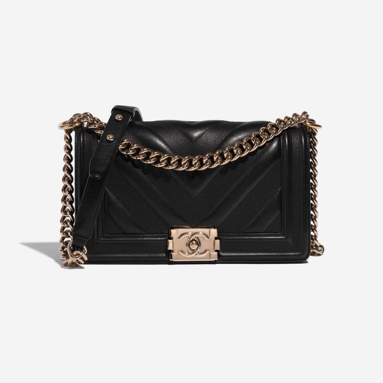 Pre-owned Chanel bag Boy New Medium Calfskin Black Black Front | Sell your designer bag on Saclab.com