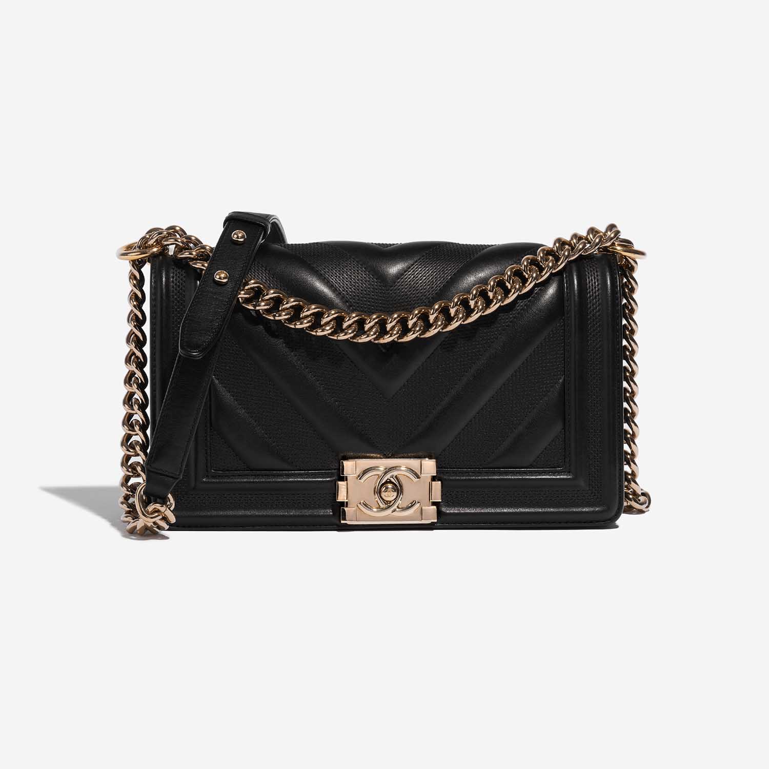 RECEIPT Chanel Black Calfskin Boy Medium Gold Chain Shoulder Crossbody Flap  Bag