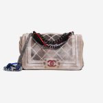 Pre-owned Chanel bag Boy Old Medium Fabric Beige Beige Front | Sell your designer bag on Saclab.com