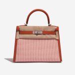 Pre-owned Hermès bag Kelly 28 Toile Quadrille / Swift Terre Battue / Mauve Sylvestre / Blanc Red, Rose, White Front Velt | Sell your designer bag on Saclab.com